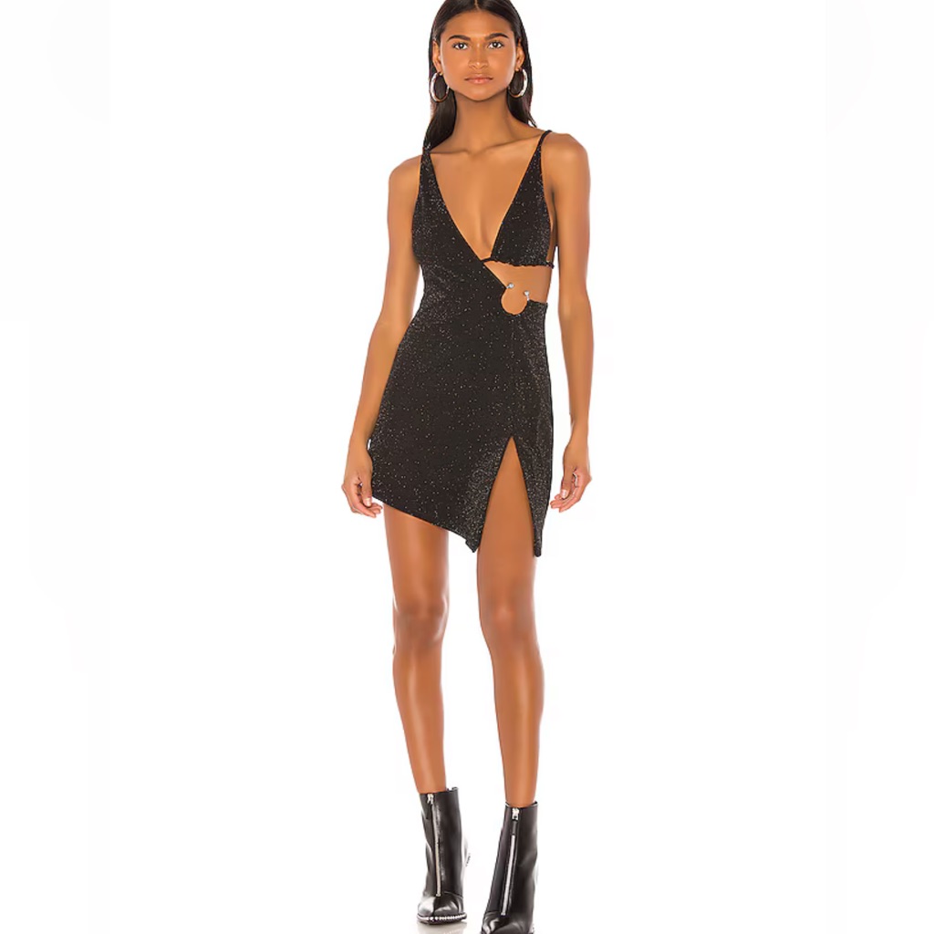 H:Ours Black Sparkle Ring-Cut Mini Dress